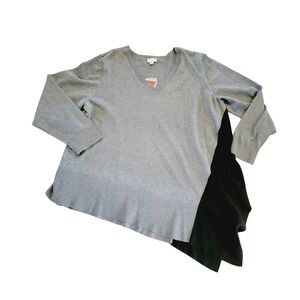 Avenue‎ Sweater Women's Size 18/20 Long Sleeve Gray Angled Side V-Neck NWT $55